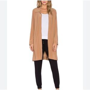 NWT Norma Kamali Men's Trench Coat Jacket Sz S Camel Oversized Open Front Stretc